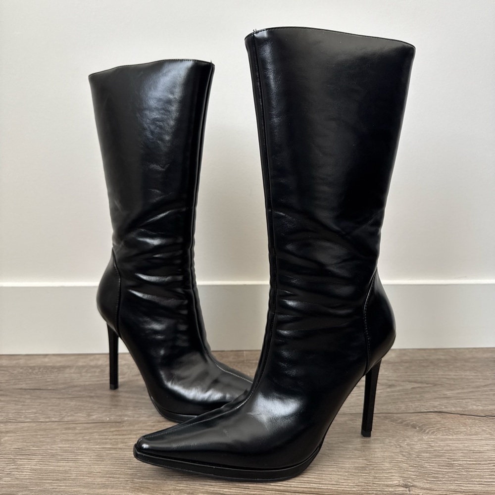 Sexy Black Leather Ankle Boots